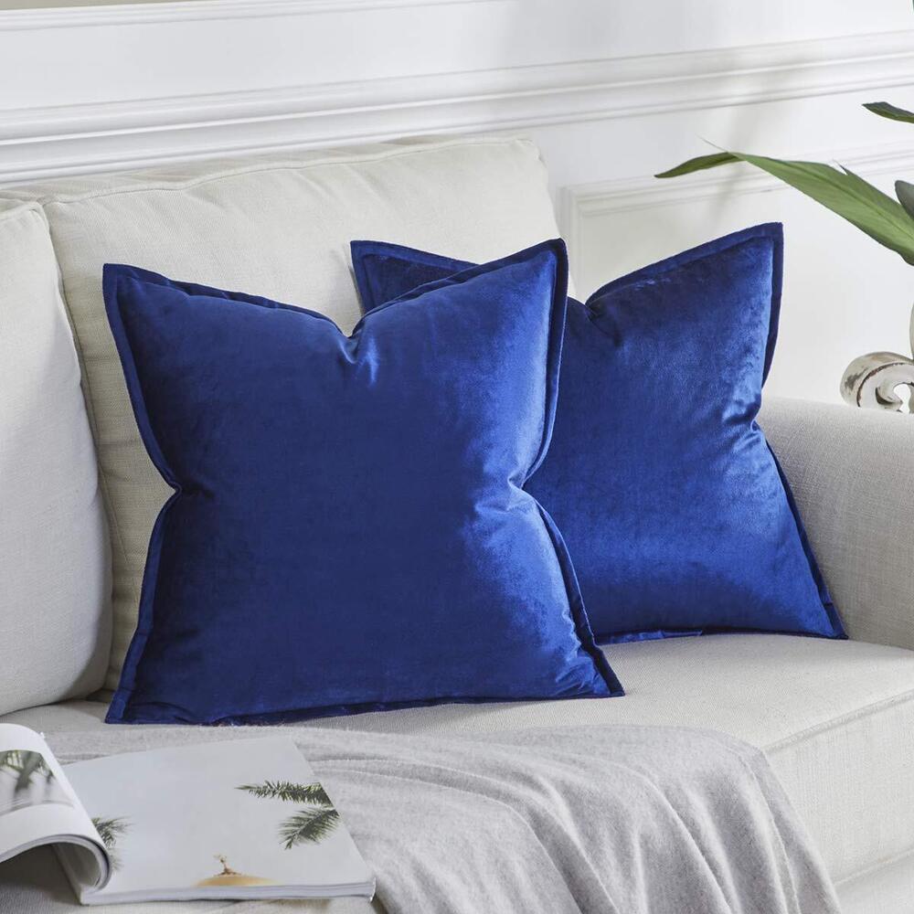 8251 Navy Blue Velvet Decorative Throw Pillow Covers 20x20 Square Couch
